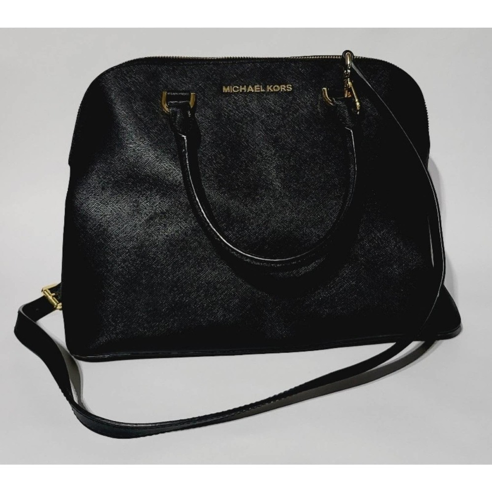 Michael Kors 
Cindy Dome Black Leather Satchel Purse Bag
